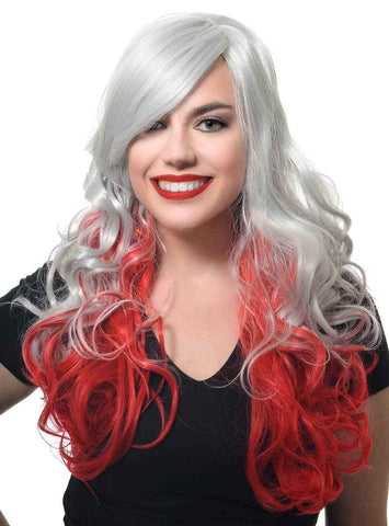 Darrahopens Occasions > Costumes > Costumes & Accessories Deluxe Long Curly Grey and Red Womens Costume Wig