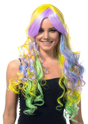 Darrahopens Occasions > Costumes > Costumes & Accessories Deluxe Pastel Rainbow Long Curly Womens Costume Wig