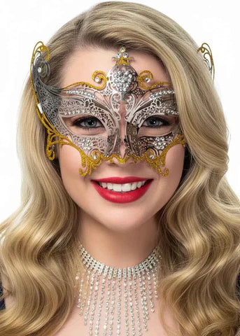 Darrahopens Occasions > Costumes > Costumes & Accessories Divine Silver and Gold Metal Lace Masquerade Mask