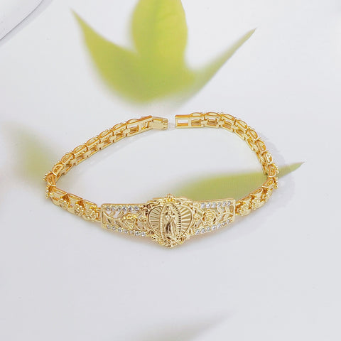 Darrahopens Occasions > Costumes > Costumes & Accessories Elegant Hollow Floral Geometric Bracelet – Gold-Plated Copper Fashion Jewelry with Delicate Chain Design(R80）