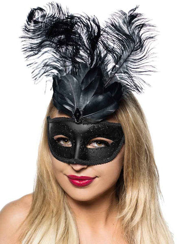 Darrahopens Occasions > Costumes > Costumes & Accessories Elegant Tall Feather Black Masquerade Mask