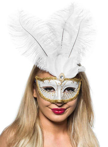 Darrahopens Occasions > Costumes > Costumes & Accessories Elegant Tall Feather Masquerade Mask, White and Gold