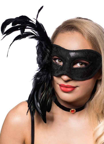 Darrahopens Occasions > Costumes > Costumes & Accessories Extravagant Side Feather Black Lace Masquerade Mask