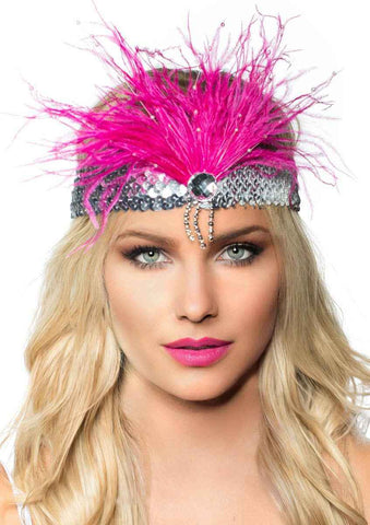 Darrahopens Occasions > Costumes > Costumes & Accessories Gatsby Soft Pink Feather Flapper Headband with Silver Sequins