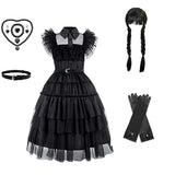 Darrahopens Occasions > Costumes > Costumes & Accessories Girl's dress cosplay Wednesday Brigitte princess dress lace details puff sleeves children Wednesday 9pcs 140