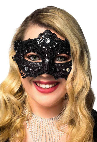 Darrahopens Occasions > Costumes > Costumes & Accessories Glitter and Floral Lace Overlay Black Masquerade Mask