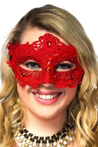 Darrahopens Occasions > Costumes > Costumes & Accessories Glitter and Floral Lace Overlay Red Masquerade Mask