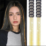 Darrahopens Occasions > Costumes > Costumes & Accessories Gold Laser Iridescent Hair Extensions – 12-Piece Clip-In Highlight Strands (High-Temperature Fiber)