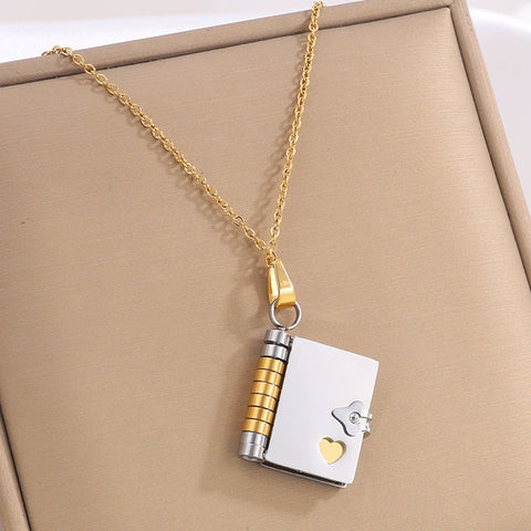 Darrahopens Occasions > Costumes > Costumes & Accessories Gold-Sliver Titanium Steel Fading-Resistant Envelope Locket Necklace - Openable Love Letter Pendant for Couples