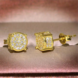 Darrahopens Occasions > Costumes > Costumes & Accessories Gold Unisex Round Crystal Stud Earrings – Full-Pave Micro-Set Alloy Ear Jewelry