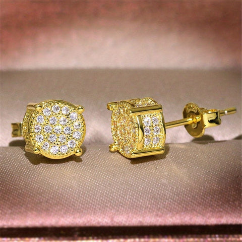 Darrahopens Occasions > Costumes > Costumes & Accessories Gold Unisex Round Crystal Stud Earrings – Full-Pave Micro-Set Alloy Ear Jewelry
