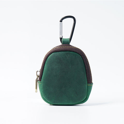 Darrahopens Occasions > Costumes > Costumes & Accessories Green Genuine Crazy Horse Leather Mini Coin Purse Zipper Shell Pouch Small Earphone Case Key Holder with Carabiner Clip 8.5cm for Travel