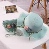 Darrahopens Occasions > Costumes > Costumes & Accessories Green Girls Summer Princess Straw Straw Hat and Matching Purse Set - Breathable Floral Wide Brim Sun Protection Sun Hat