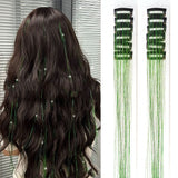 Darrahopens Occasions > Costumes > Costumes & Accessories Green Laser Iridescent Hair Extensions – 12-Piece Clip-In Highlight Strands (High-Temperature Fiber)