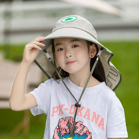 Darrahopens Occasions > Costumes > Costumes & Accessories Grey Kids UV Protection Sun Hat - Breathable Wide Brim Bucket Hat with Neck Flap for Summer Beach & Outdoor Play