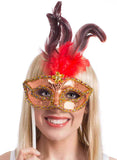 Darrahopens Occasions > Costumes > Costumes & Accessories Handheld Red Feather Gold Masquerade Mask