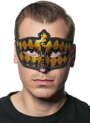 Darrahopens Occasions > Costumes > Costumes & Accessories Harlequin Black and Gold Glitter Venetian Masquerade Mask