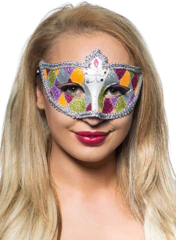 Darrahopens Occasions > Costumes > Costumes & Accessories Harlequin Silver Braid and Glitter Venetian Masquerade Mask