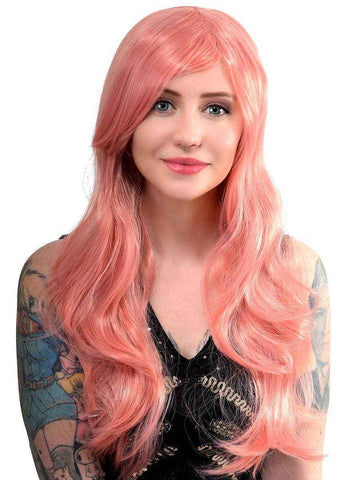 Darrahopens Occasions > Costumes > Costumes & Accessories Katy Long Pastel Pink Wavy Womens Costume Wig with Side Fringe