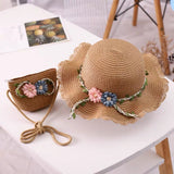 Darrahopens Occasions > Costumes > Costumes & Accessories Khaki Girls Summer Princess Straw Straw Hat and Matching Purse Set - Breathable Floral Wide Brim Sun Protection Sun Hat