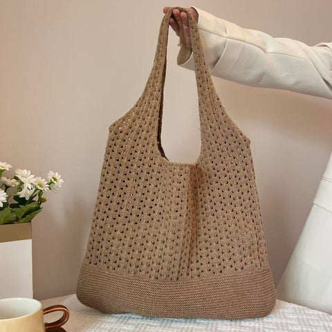 Darrahopens Occasions > Costumes > Costumes & Accessories Khaki honeycomb holes Bohemian Knit Shoulder Bag - Hand-Woven Crochet Tote for Women