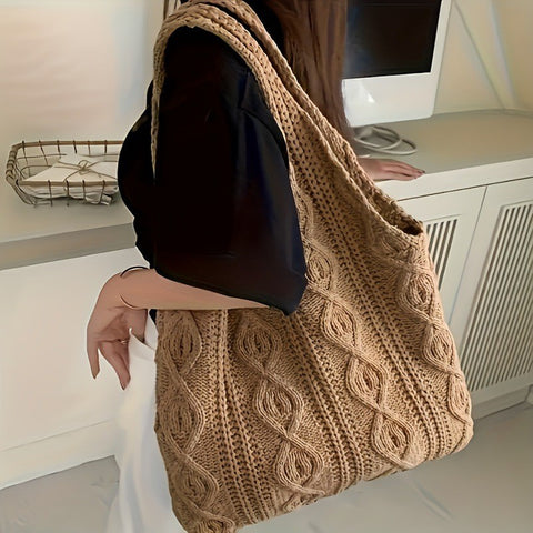 Darrahopens Occasions > Costumes > Costumes & Accessories Khaki twist Bohemian Knit Shoulder Bag - Hand-Woven Crochet Tote for Women