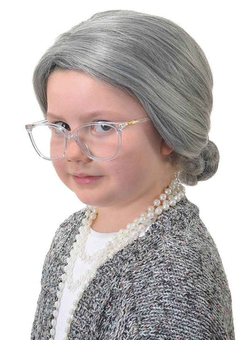 Darrahopens Occasions > Costumes > Costumes & Accessories Little Old Lady Girls Grey Bun Costume Wig