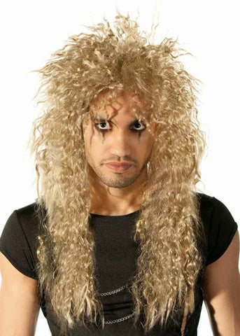 Darrahopens Occasions > Costumes > Costumes & Accessories Long 1980s Crimped Blonde Rocker Mens Costume Wig