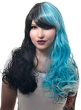 Darrahopens Occasions > Costumes > Costumes & Accessories Long Black and Blue Split Colour Womens Costume Wig