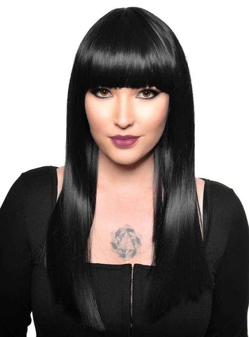 Darrahopens Occasions > Costumes > Costumes & Accessories Long Black Heat Resistant Womens Fashion Wig with Fringe