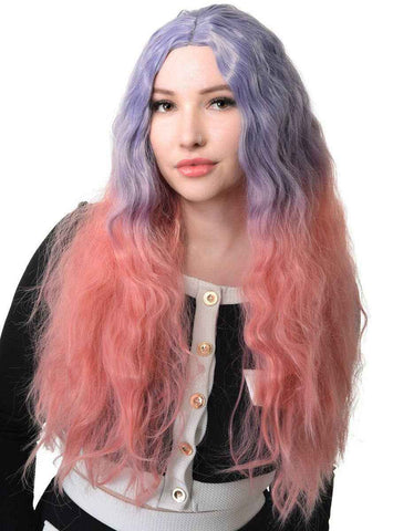 Darrahopens Occasions > Costumes > Costumes & Accessories Long Wavy Purple to Pink Ombre Womens Costume Wig
