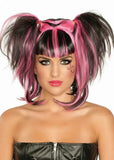 Darrahopens Occasions > Costumes > Costumes & Accessories Messy Black and Pink Pigtails Womens Halloween Wig