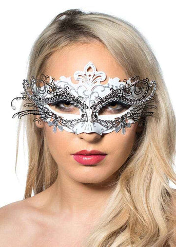 Darrahopens Occasions > Costumes > Costumes & Accessories Metal Overlay White Glitter Masquerade Mask