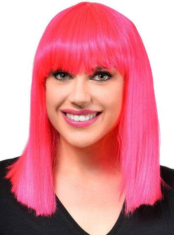 Darrahopens Occasions > Costumes > Costumes & Accessories Mid Length Hot Pink Womens Bob Wig with Fringe