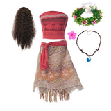 Darrahopens Occasions > Costumes > Costumes & Accessories Moana Dress for Girls Disney Costume Set with Necklace and Wig Compatible with Vaiana Cosplay Size 5-6T 130cm
