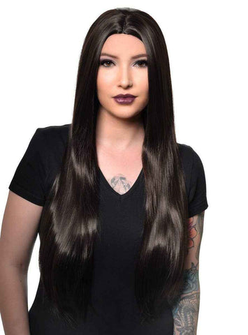 Darrahopens Occasions > Costumes > Costumes & Accessories Morticia Addams Long Straight Near Black Womens Costume Wig