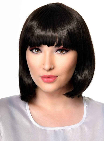 Darrahopens Occasions > Costumes > Costumes & Accessories Natural Black Womens Short Bob Costume Wig with Fringe