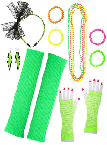 Darrahopens Occasions > Costumes > Costumes & Accessories Neon Green 12 Piece 1980s Costume Accessory Set