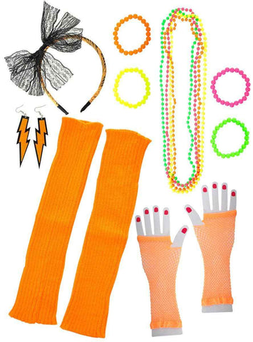 Darrahopens Occasions > Costumes > Costumes & Accessories Neon Orange 12 Piece 1980s Costume Accessory Set