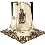 Darrahopens Occasions > Costumes > Costumes & Accessories Off-white Leopard Print Chain Pattern Elegant 90x90cm Satin Silk Scarf for Women - Double-Sided Printed Square Headscarf Shawl Wrap - Lightweight Versatile Fashion Accessory for Mother's Day Gift