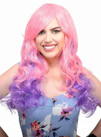 Darrahopens Occasions > Costumes > Costumes & Accessories Paige Pink and Purple Long Curly Womens Costume Wig