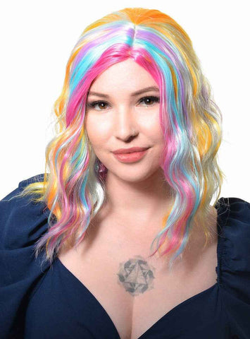 Darrahopens Occasions > Costumes > Costumes & Accessories Pastel Rainbow Wavy Mid Length Womens Costume Wig