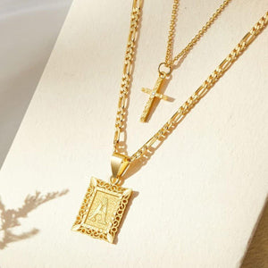 Darrahopens Occasions > Costumes > Costumes & Accessories Personalised Copper Adjustable Layered Necklace Set(4PCS) - Custom A-Z Initial Letter Square + Cross Pendant & Double Cross Pendant Stacking Combo