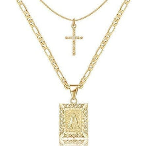 Darrahopens Occasions > Costumes > Costumes & Accessories Personalised Copper Adjustable Layered Necklace Set(4PCS) - Custom A-Z Initial Letter Square + Cross Pendant & Double Cross Pendant Stacking Combo