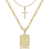 Darrahopens Occasions > Costumes > Costumes & Accessories Personalised Copper Adjustable Layered Necklace Set(4PCS) - Custom A-Z Initial Letter Square + Cross Pendant & Double Cross Pendant Stacking Combo
