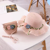 Darrahopens Occasions > Costumes > Costumes & Accessories Pink Girls Summer Princess Straw Straw Hat and Matching Purse Set - Breathable Floral Wide Brim Sun Protection Sun Hat