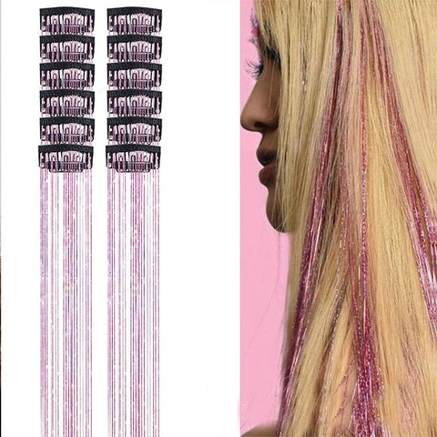 Darrahopens Occasions > Costumes > Costumes & Accessories Pink Laser Iridescent Hair Extensions – 12-Piece Clip-In Highlight Strands (High-Temperature Fiber)