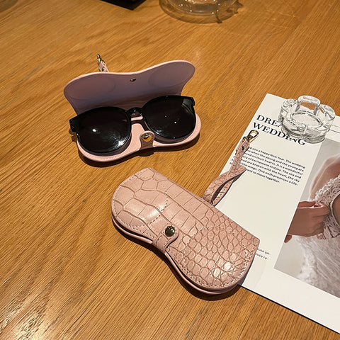 Darrahopens Occasions > Costumes > Costumes & Accessories Pink Stylish PU Leather Eyeglass Case - Portable Sunglasses Storage Pouch with Strap for Men and Women