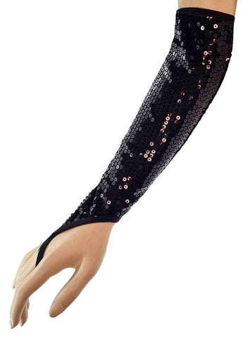 Darrahopens Occasions > Costumes > Costumes & Accessories Plus Size Sequinned Long Black Fingerless Costume Gloves