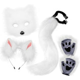 Darrahopens Occasions > Costumes > Costumes & Accessories Plush mask with fox tail and ears set, cat tail fox costume cosplay costume with cat ears and paw gloves halloween cosplay white white